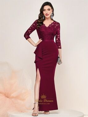 Burgundy Lace Mermaid Gown NWT Medium